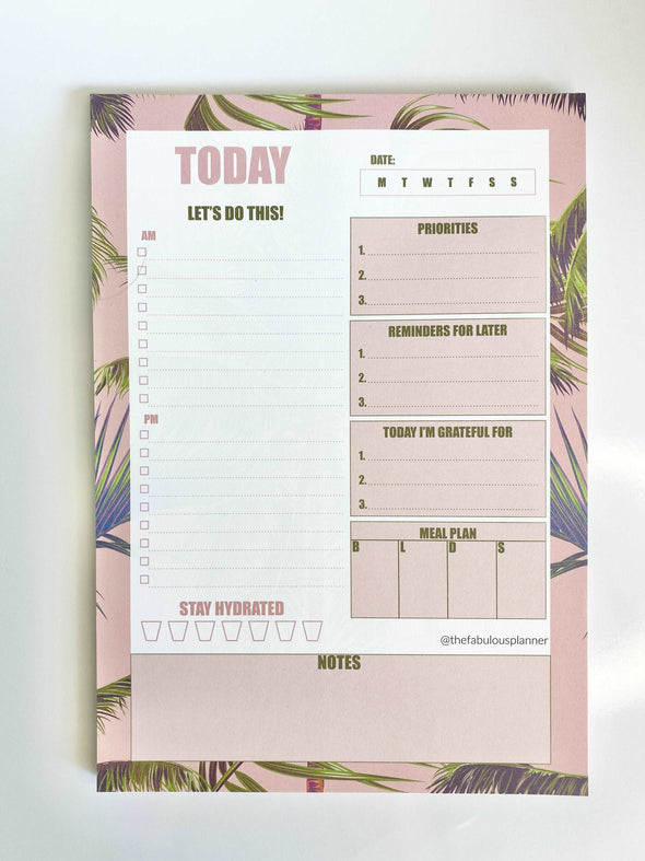 Beverly Hills Tropical Leaves Pink Daily Notepad