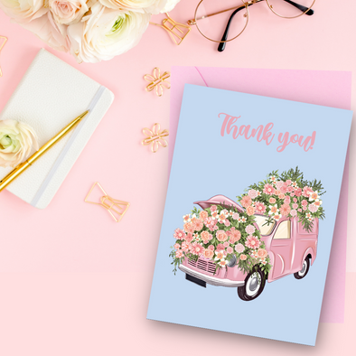 Floral Car Thank you Greeting Card