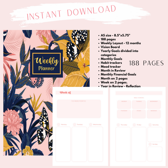 Instant Download - Digital Weekly Layout Butterfly A5 size Planner