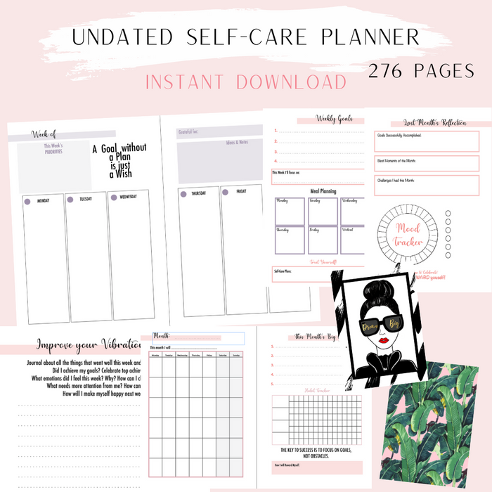 Instant Download Undated A5 Weekly Planner Vertical + Self-Development