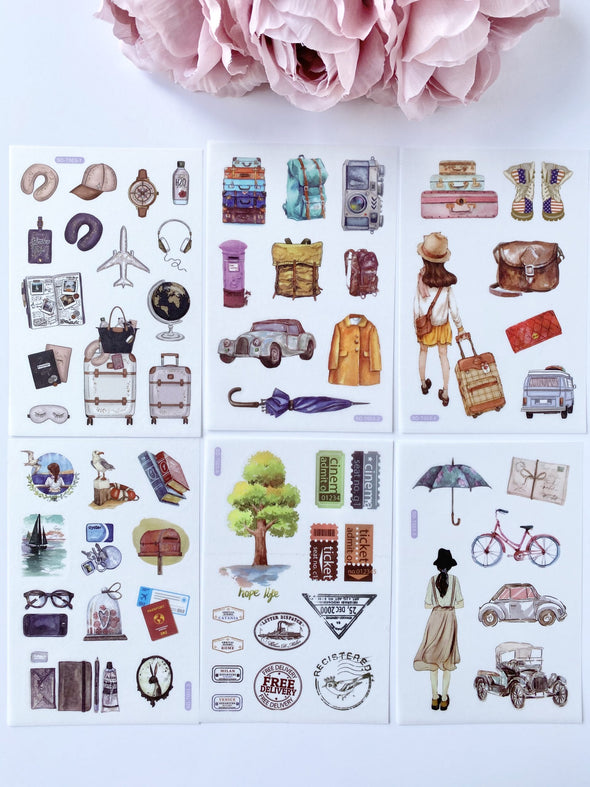 Set of 6 Travel Adventures Clear Stickers