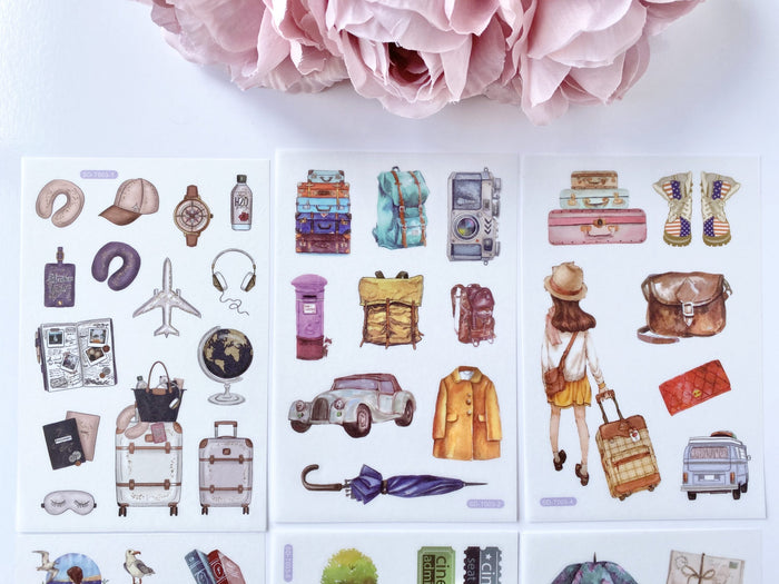 Set of 6 Travel Adventures Clear Stickers
