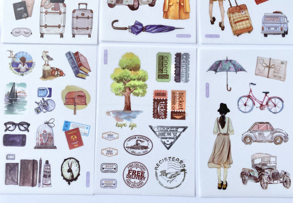 Set of 6 Travel Adventures Clear Stickers