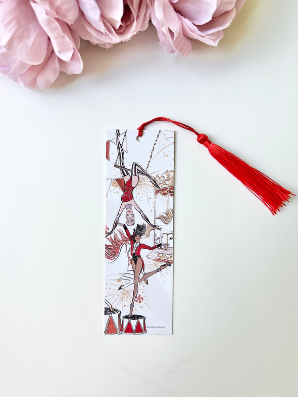 One-sided Circus Acrobats Bookmark with Red Tassel