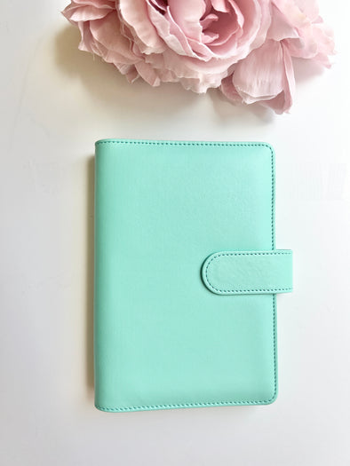 Mint Green and Silver Faux Leather Ring A6 Size Planner