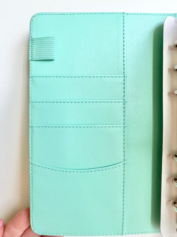 Mint Green and Silver Faux Leather Ring A6 Size Planner