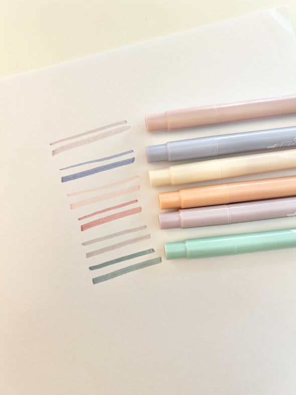 Pastel 6 Colors Dual Brush Highlighter Markers Set