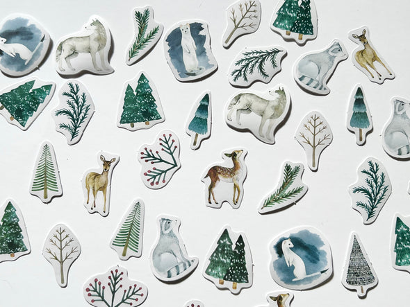Winter Forest Creatures Die Cut Stickers Set