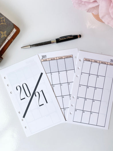 Dated Yearly Minimalist Black 2025 Monthly Inserts