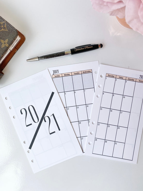 Dated Yearly Minimalist Black 2025 Monthly Inserts