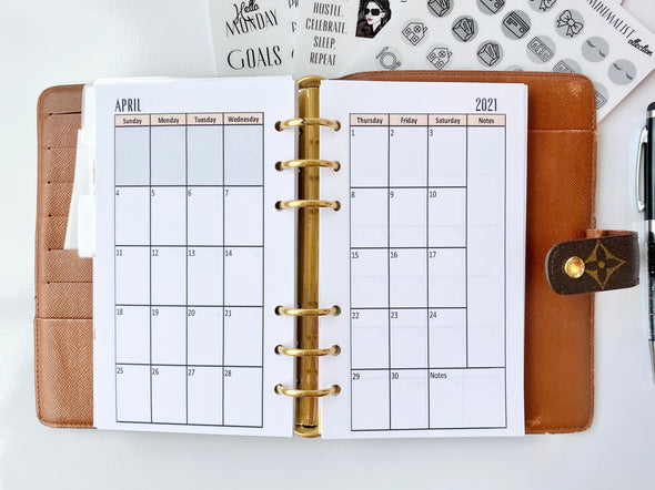 Dated Yearly Minimalist Black 2025 Monthly Inserts