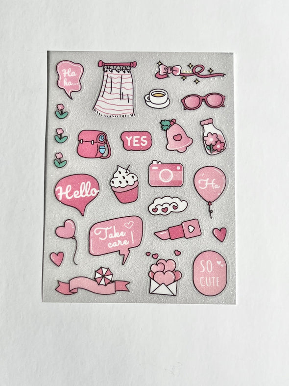 Set of 3 Pink Sparkle Clear Sticker Kit
