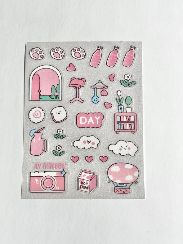 Set of 3 Pink Sparkle Clear Sticker Kit