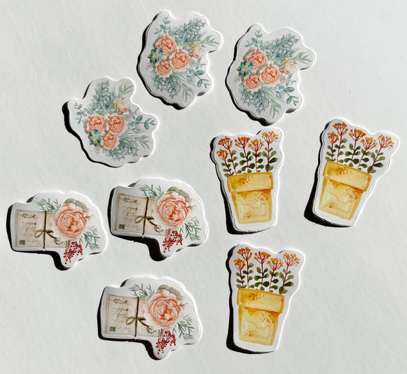 Roses and Potted Plants Die Cut Stickers Set