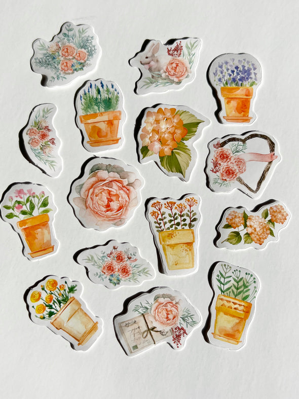 Roses and Potted Plants Die Cut Stickers Set