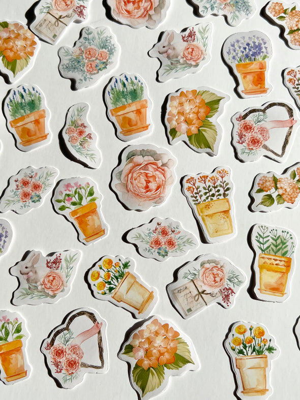 Roses and Potted Plants Die Cut Stickers Set
