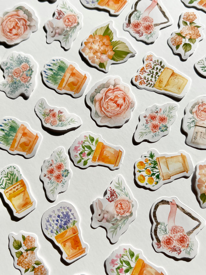 Roses and Potted Plants Die Cut Stickers Set
