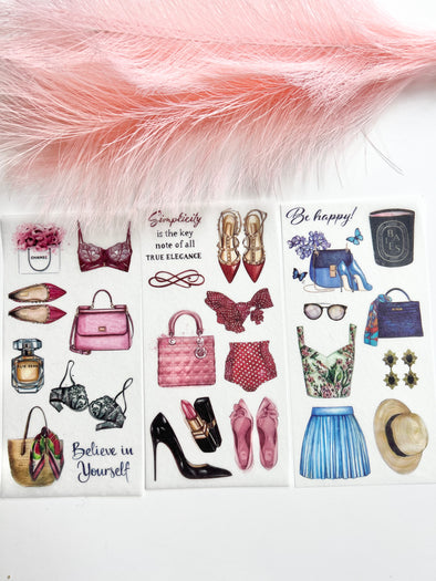 Set of 3 Fashion Lovers Clear Stickers