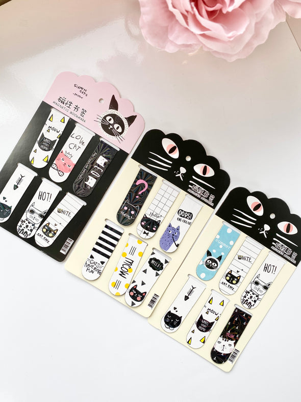Set of 6 Cats Magnetic Bookmarks