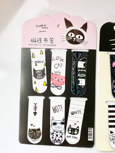 Set of 6 Cats Magnetic Bookmarks