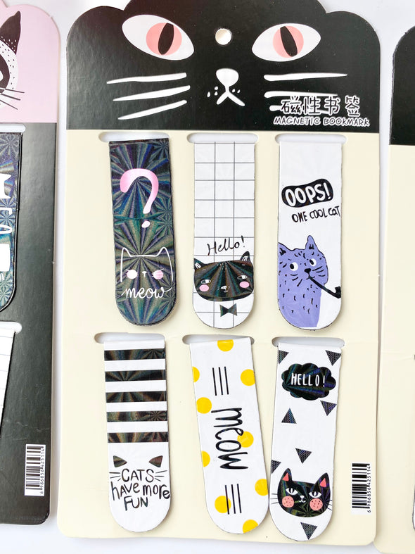 Set of 6 Cats Magnetic Bookmarks