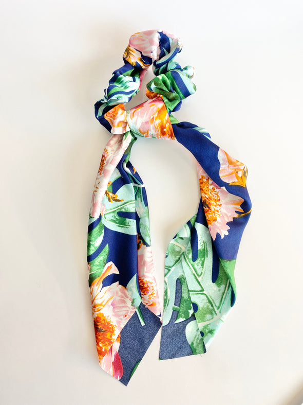 Tropical Print Satin Scrunchie