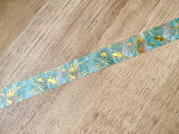 Turquoise and Gold Abstract with Gold Foil Feather Washi Tape