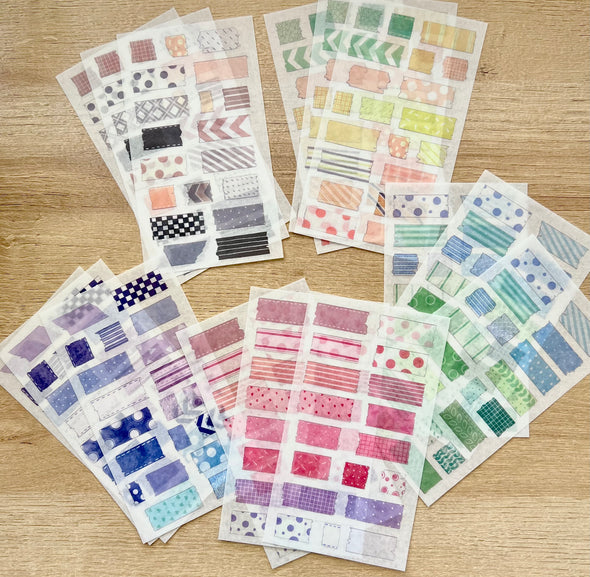 Rainbow Patterned Clear Tape Planner Stickers - Set of 15
