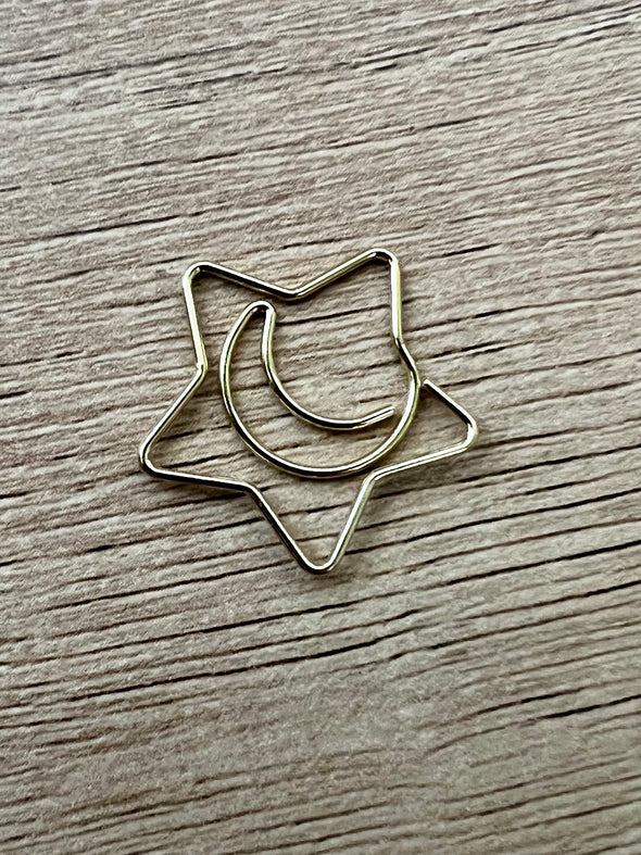 Gold Moon and Star Paper Clips