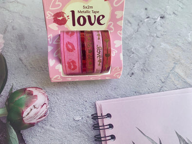 Pink and Red Hearts and Kisses Washi Tape