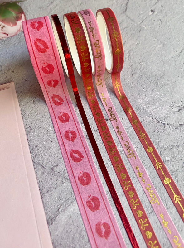 Pink and Red Hearts and Kisses Washi Tape