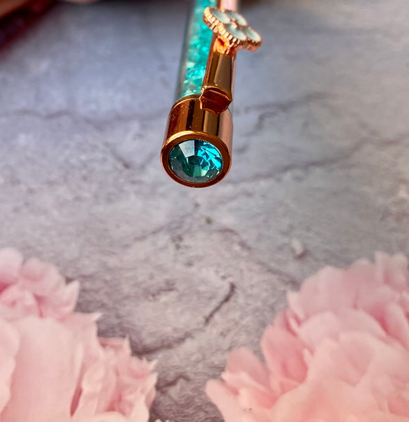 Rose Gold & Turquoise Tiffany Blue Bling Ballpoint Pen