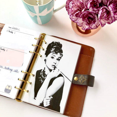 Black and White Audrey Hepburn Planner Dashboard