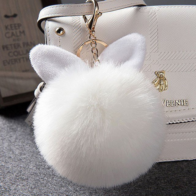 Handmade keychain / Cute pom pom keychain / Bag charm / Rabbit fur