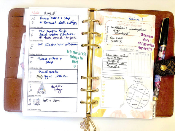Self Care Motivational Weekly Planner Inserts